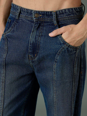 Blue Front Detail Wide Leg Jeans-MASCLN SASSAFRAS