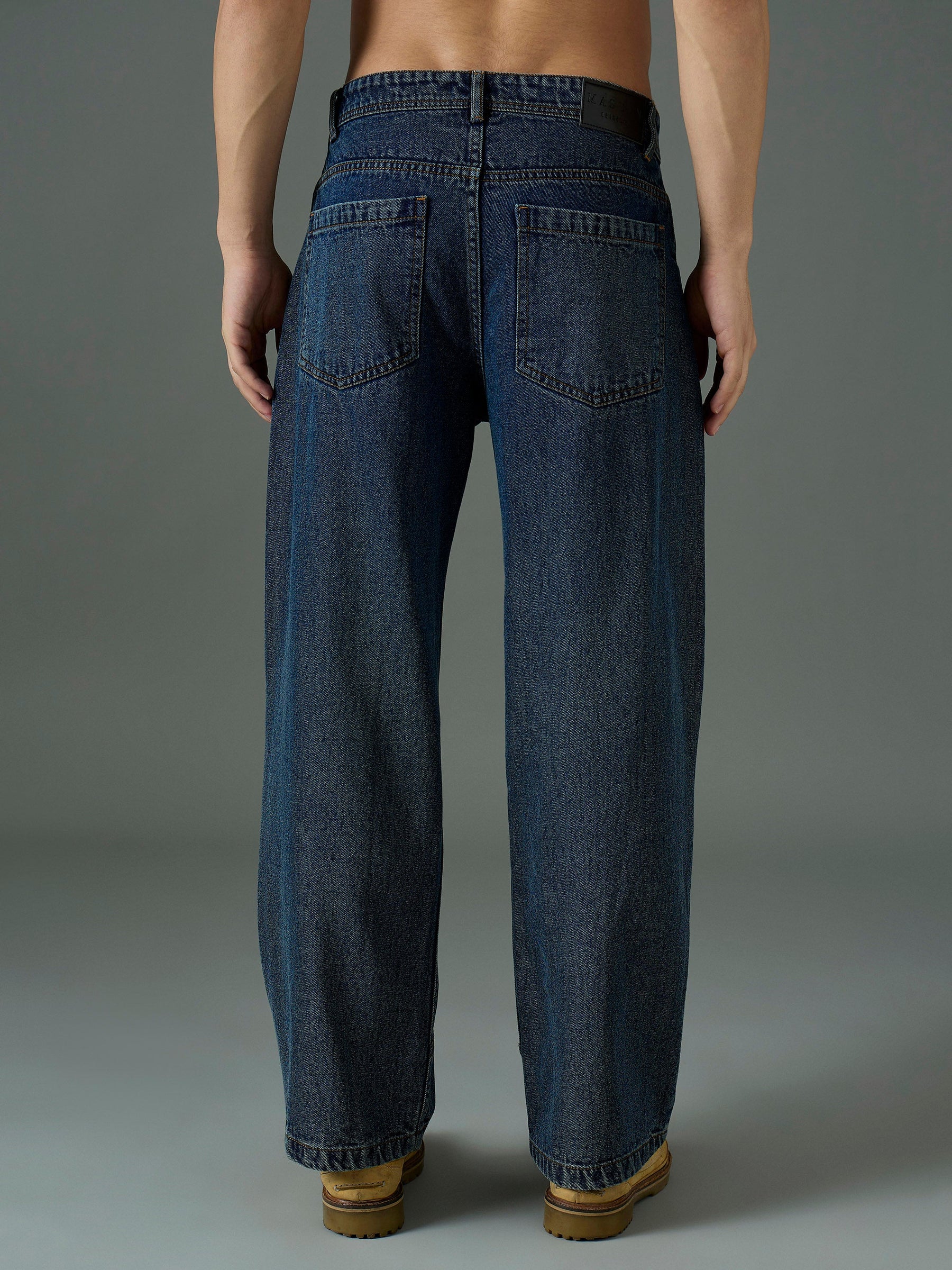 Blue Front Detail Wide Leg Jeans-MASCLN SASSAFRAS