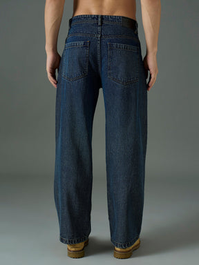 Blue Front Detail Wide Leg Jeans-MASCLN SASSAFRAS