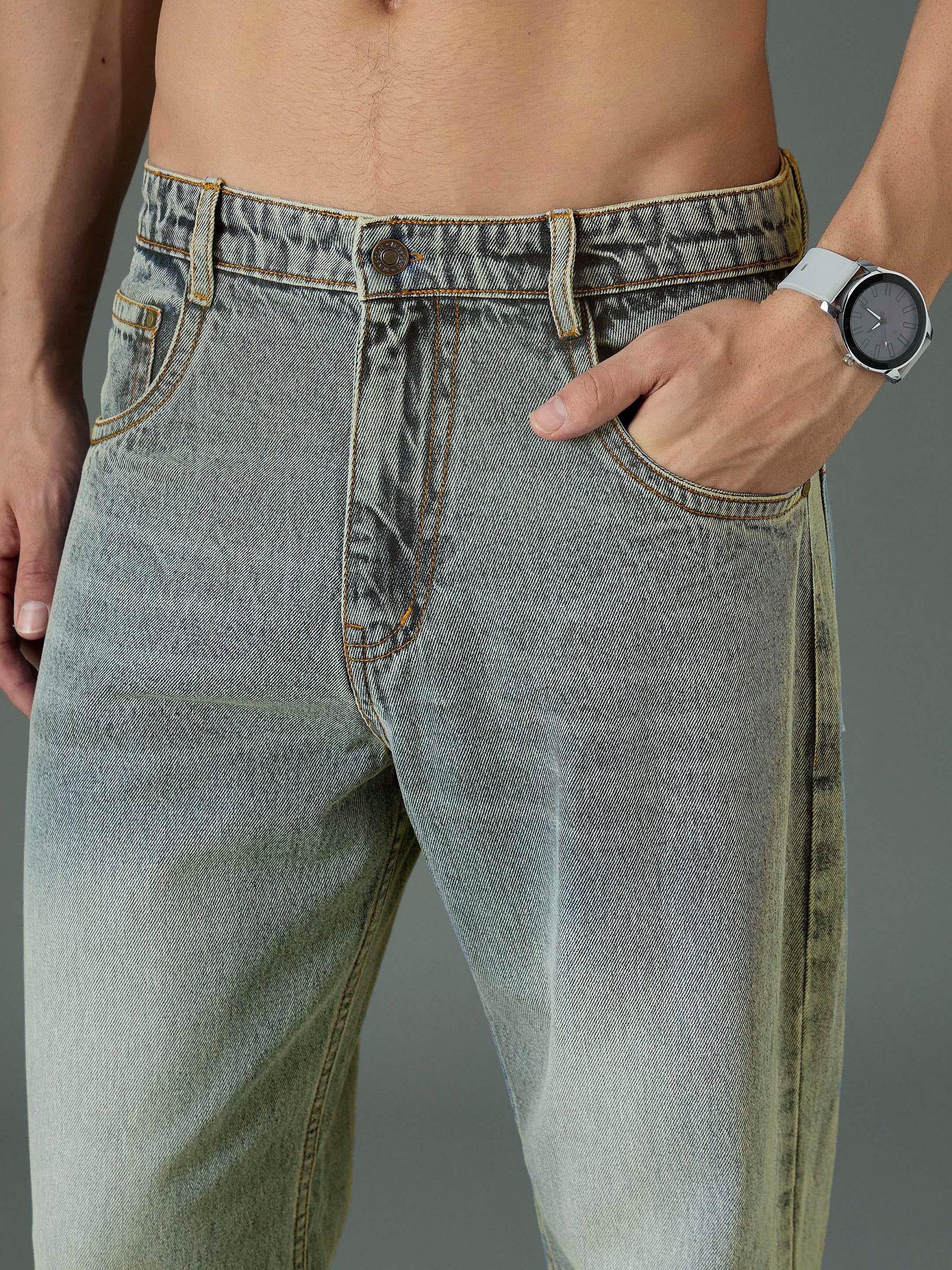 Beige Relax Fit Basic Jeans-MASCLN SASSAFRAS