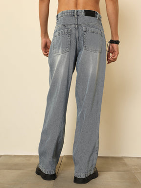Light Blue Distressed Darted-Knee Relax Fit Jeans-MASCLN SASSAFRAS