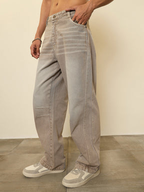 Light Brown Darted-Knee Relax Fit Jeans-MASCLN SASSAFRAS