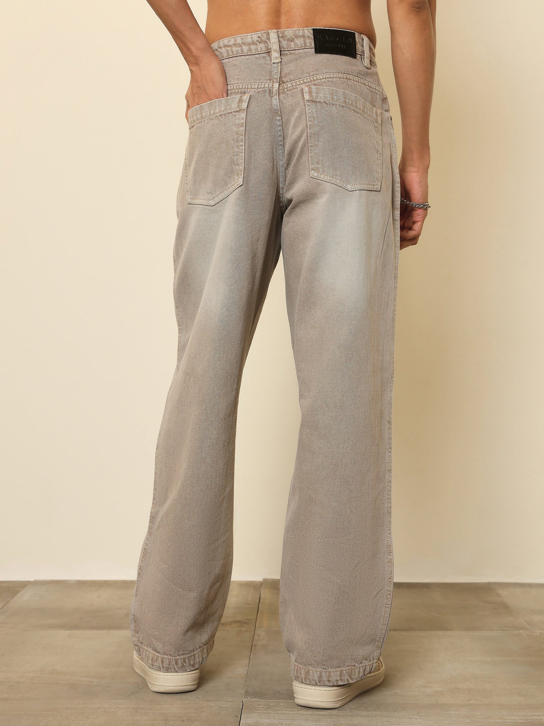 Light Brown Darted-Knee Relax Fit Jeans-MASCLN SASSAFRAS