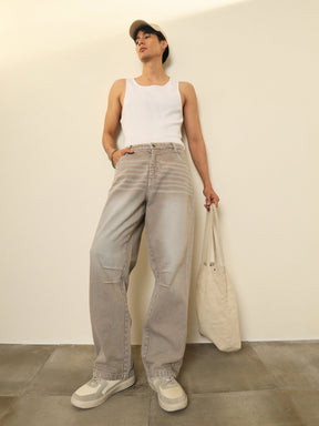 Light Brown Darted-Knee Relax Fit Jeans-MASCLN SASSAFRAS