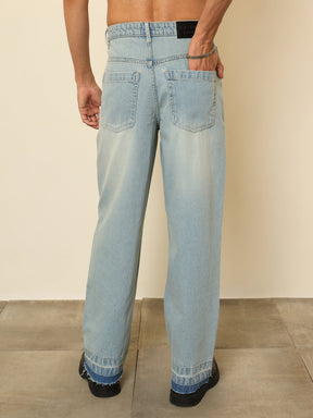 Light Blue Frayed-Hem Relax Fit Carpenter Jeans-MASCLN SASSAFRAS