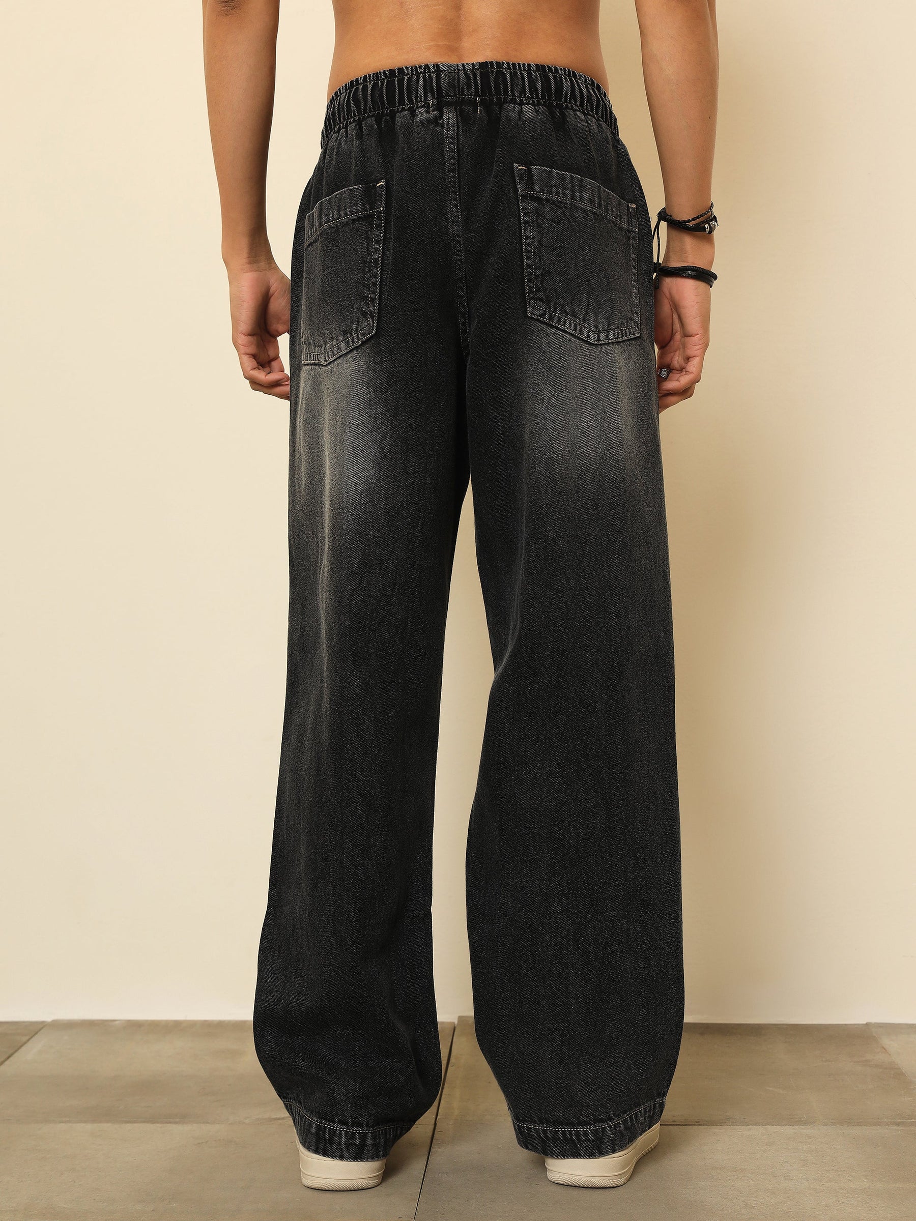 Black Washed Seam-Detail Relax Fit Jogger Jeans-MASCLN SASSAFRAS