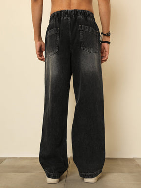 Black Washed Seam-Detail Relax Fit Jogger Jeans-MASCLN SASSAFRAS