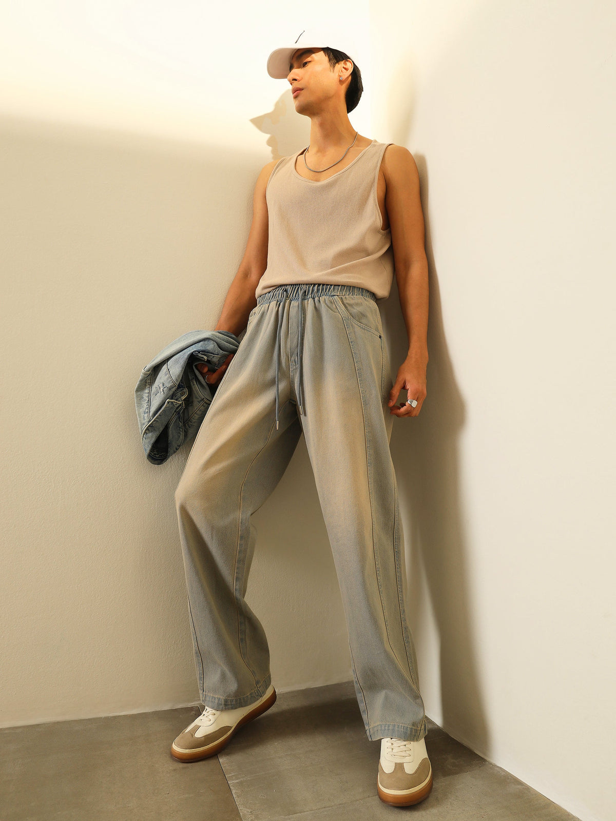 Light Blue Seam-Detail Relax Fit Jogger Jeans-MASCLN SASSAFRAS