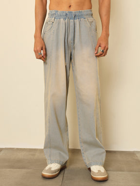 Men Light Blue Seam-Detail Relax Fit Jogger Jeans