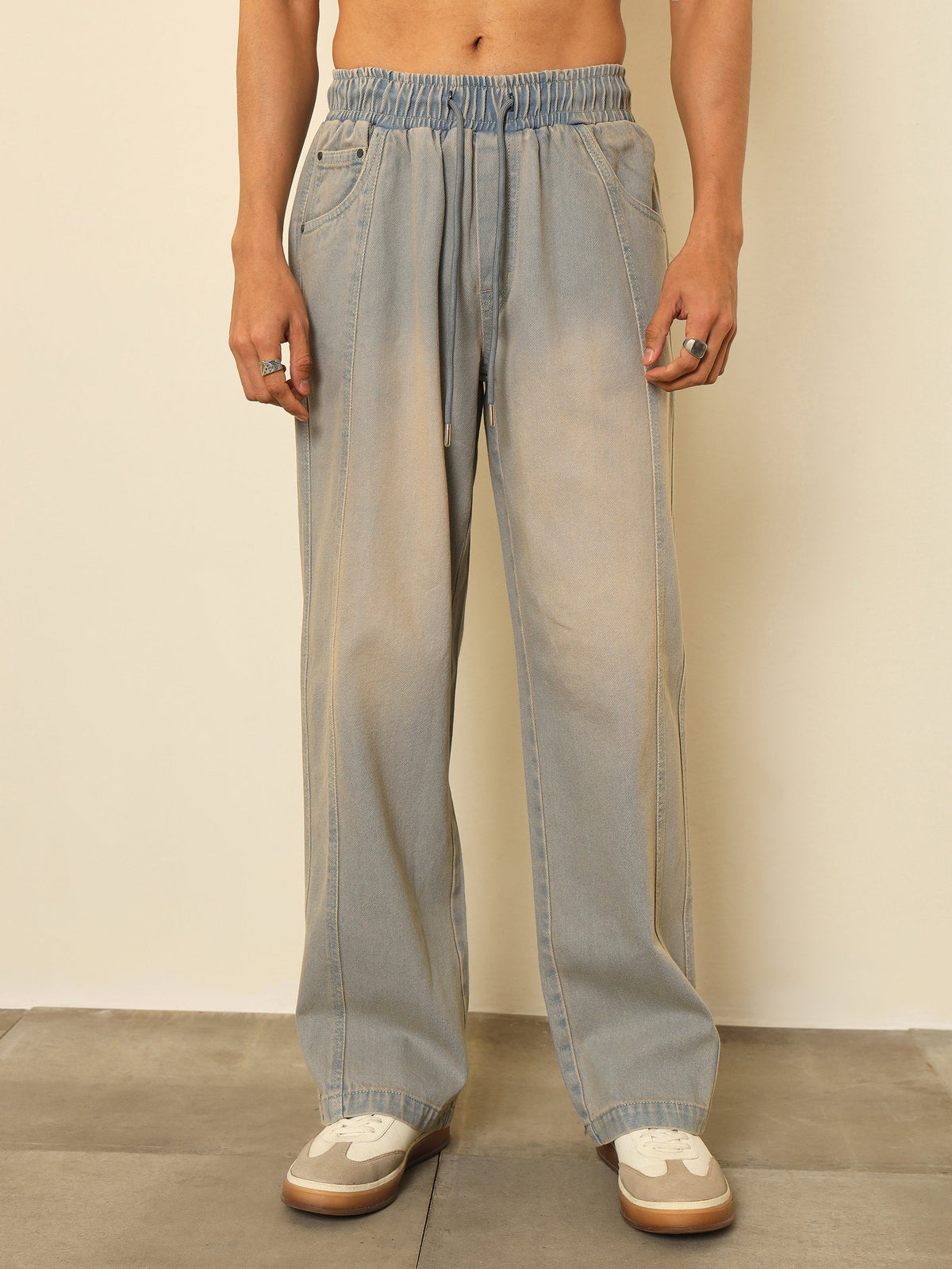Light Blue Seam-Detail Relax Fit Jogger Jeans-MASCLN SASSAFRAS
