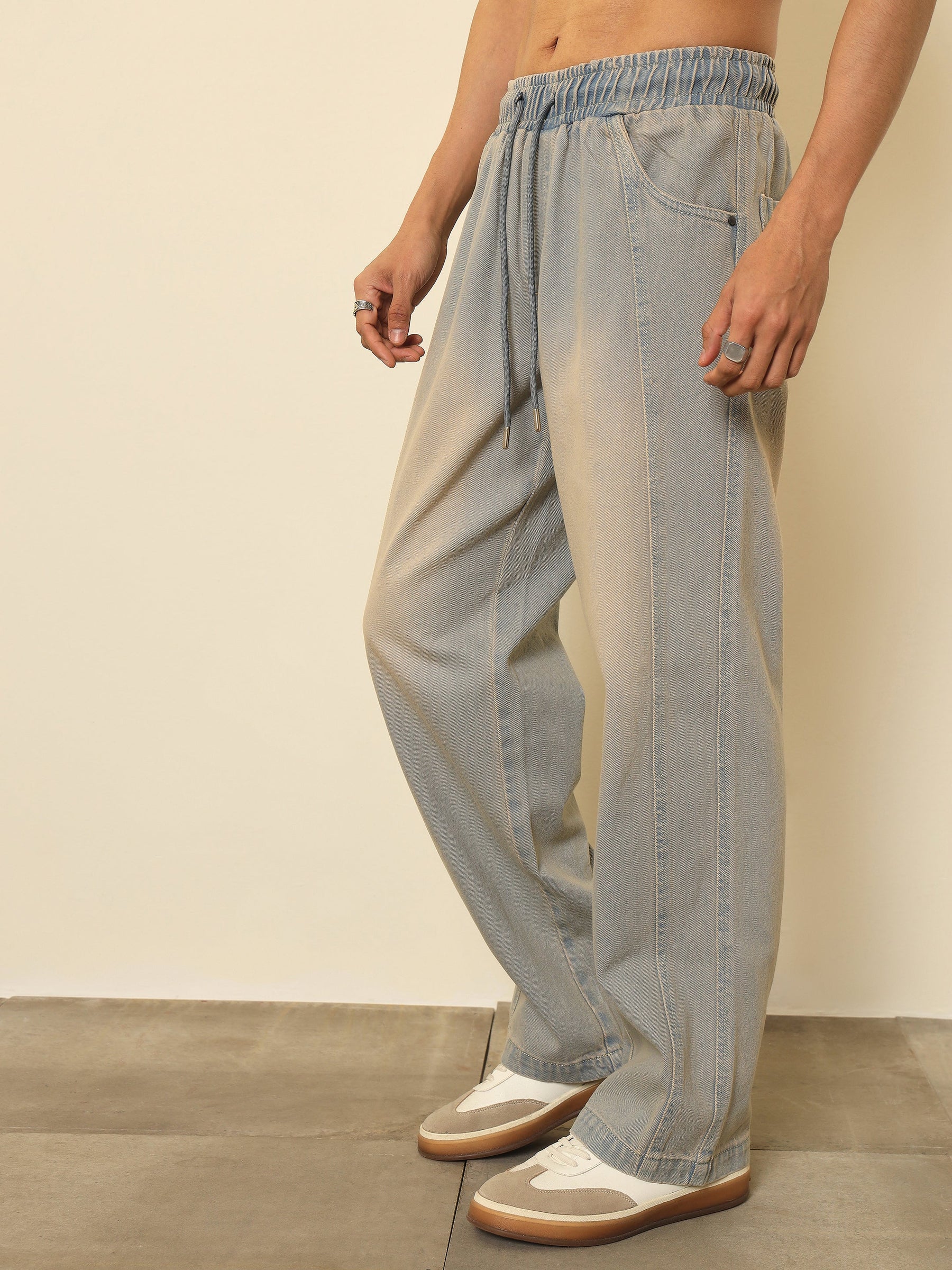 Light Blue Seam-Detail Relax Fit Jogger Jeans-MASCLN SASSAFRAS