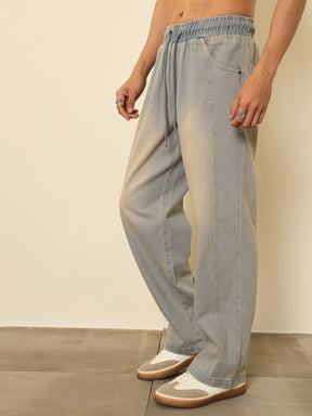 Light Blue Seam-Detail Relax Fit Jogger Jeans-MASCLN SASSAFRAS