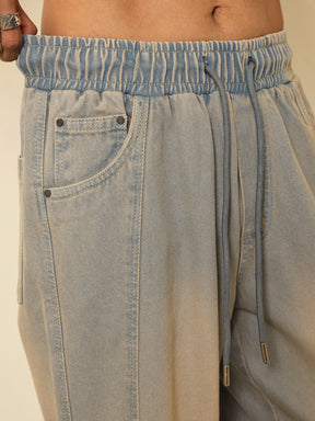 Men Light Blue Seam-Detail Relax Fit Jogger Jeans