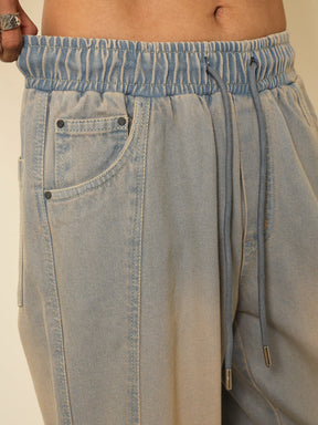 Light Blue Seam-Detail Relax Fit Jogger Jeans-MASCLN SASSAFRAS