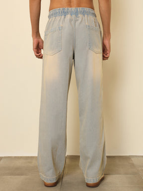 Men Light Blue Seam-Detail Relax Fit Jogger Jeans
