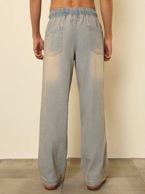 Light Blue Seam-Detail Relax Fit Jogger Jeans-MASCLN SASSAFRAS