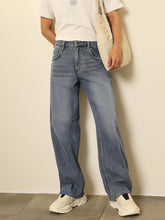 Blue Whisker Wash Basic Relax Fit Jeans-MASCLN SASSAFRAS
