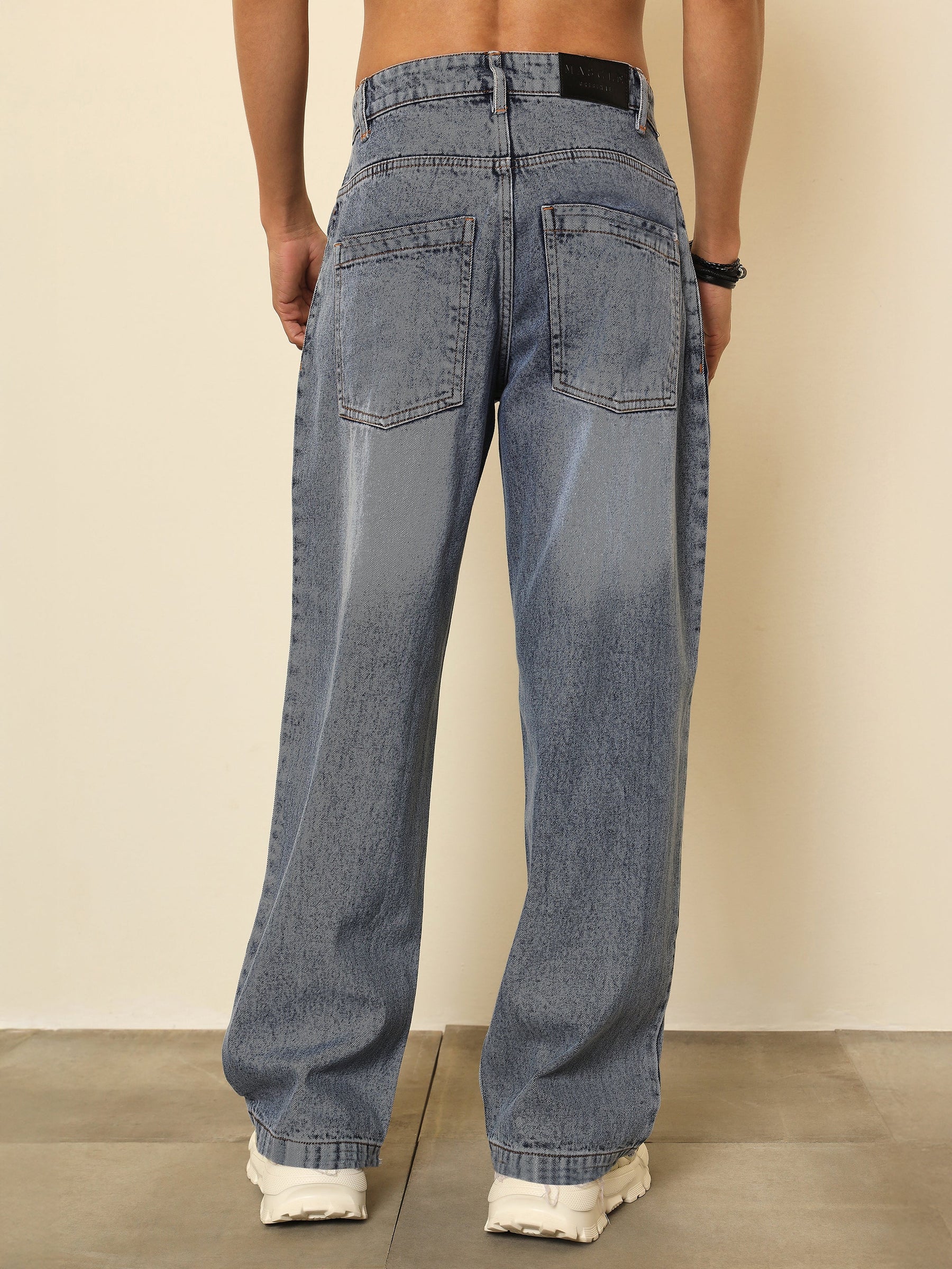 Blue Whisker Wash Basic Relax Fit Jeans-MASCLN SASSAFRAS