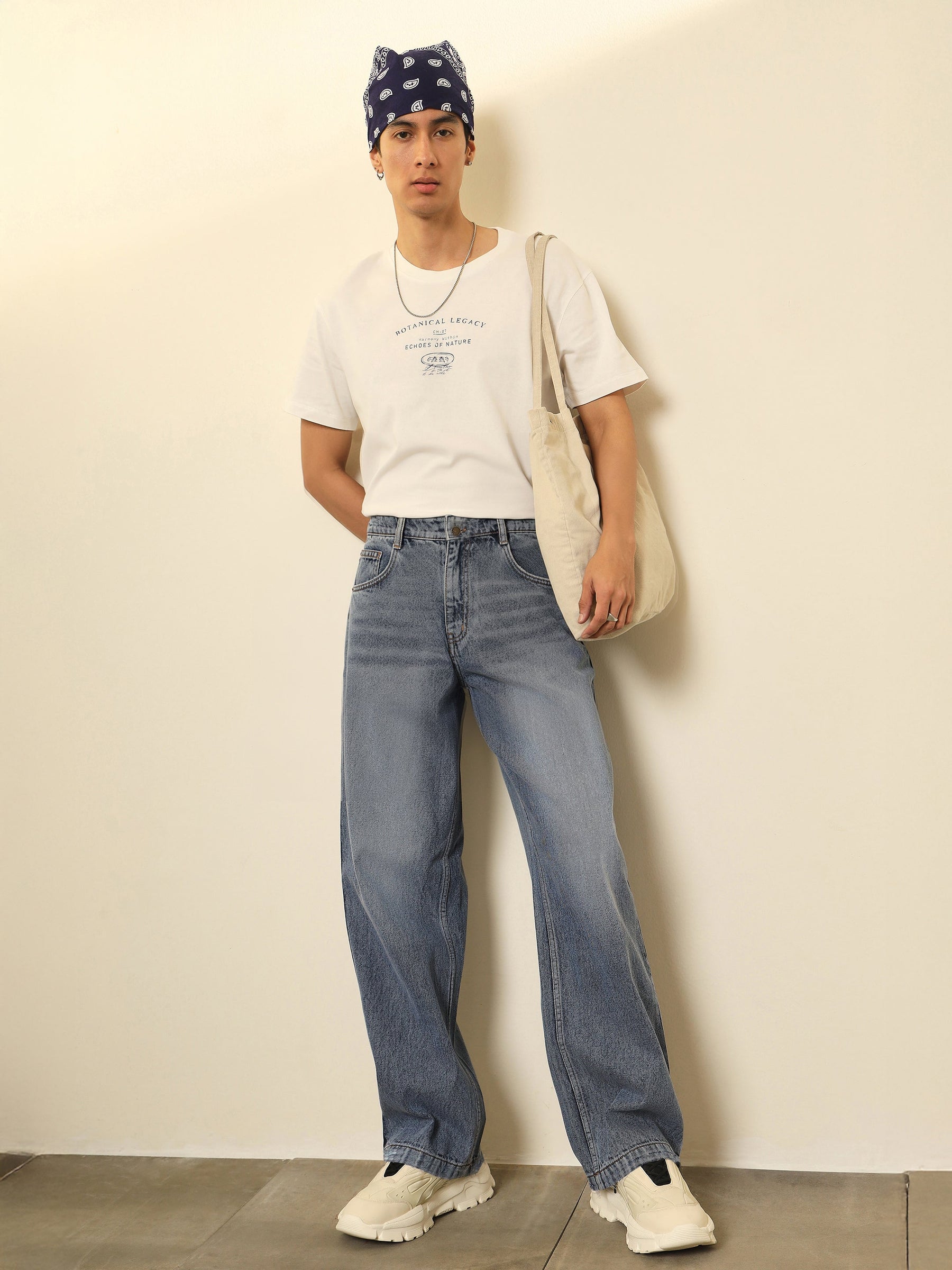 Blue Whisker Wash Basic Relax Fit Jeans-MASCLN SASSAFRAS