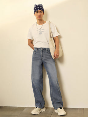 Blue Whisker Wash Basic Relax Fit Jeans-MASCLN SASSAFRAS