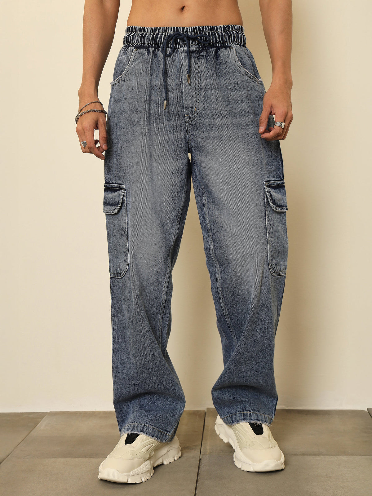 Basic Blue Cargo Pocket Relax Fit Jogger Jeans-MASCLN SASSAFRAS