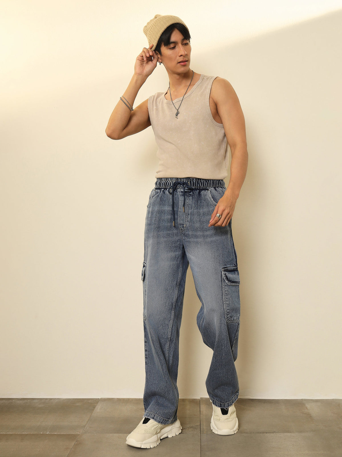 Basic Blue Cargo Pocket Relax Fit Jogger Jeans-MASCLN SASSAFRAS