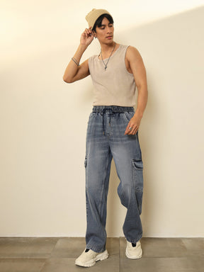 Basic Blue Cargo Pocket Relax Fit Jogger Jeans-MASCLN SASSAFRAS