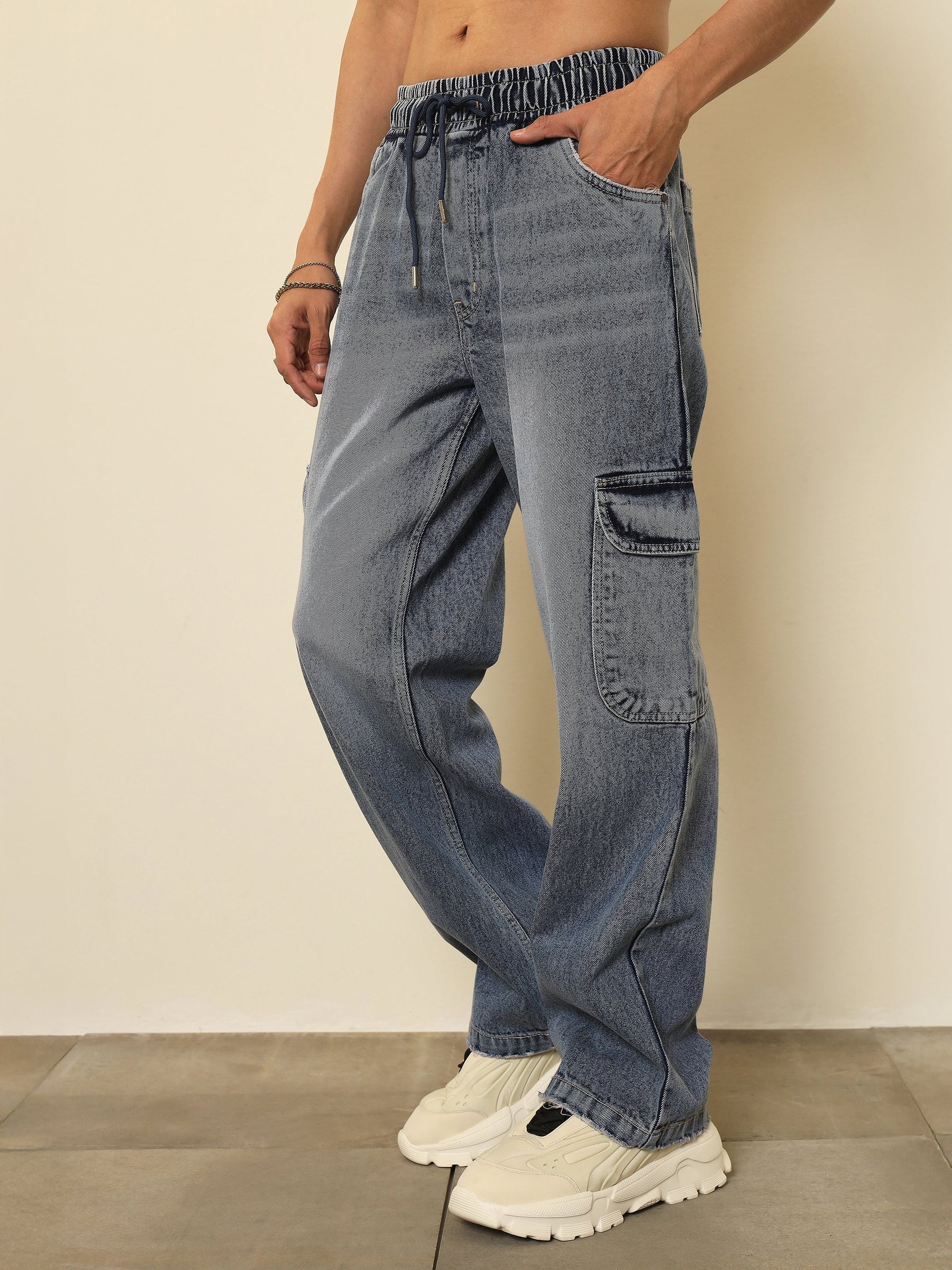 Basic Blue Cargo Pocket Relax Fit Jogger Jeans-MASCLN SASSAFRAS