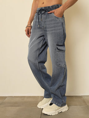 Basic Blue Cargo Pocket Relax Fit Jogger Jeans-MASCLN SASSAFRAS