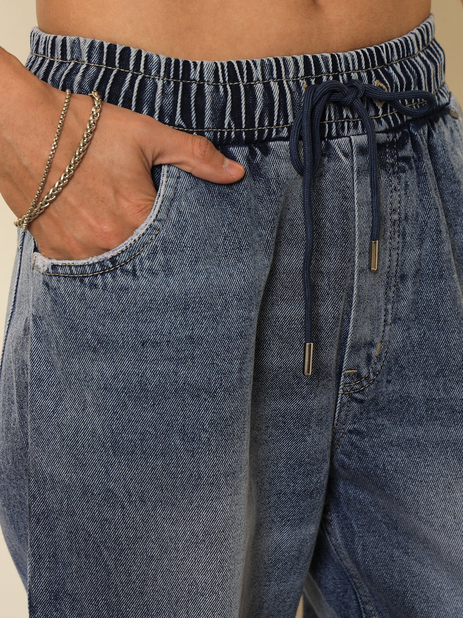 Basic Blue Cargo Pocket Relax Fit Jogger Jeans-MASCLN SASSAFRAS