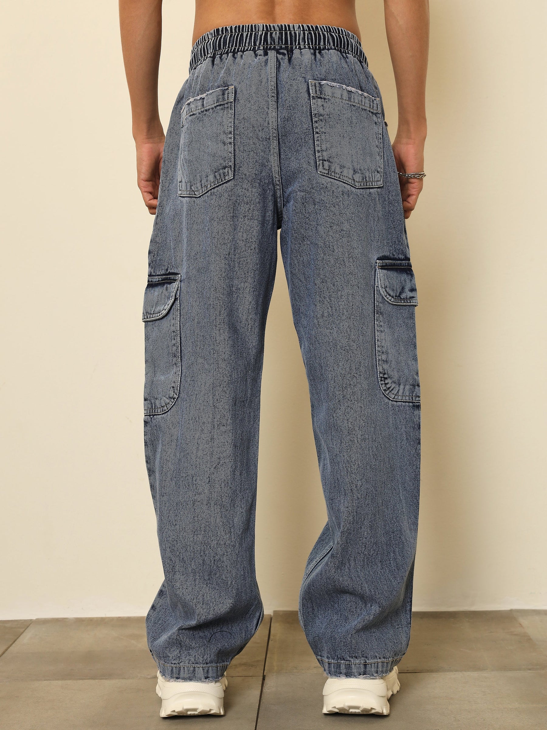 Basic Blue Cargo Pocket Relax Fit Jogger Jeans-MASCLN SASSAFRAS