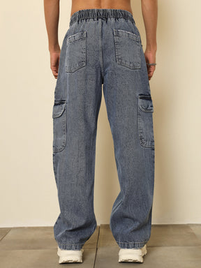 Basic Blue Cargo Pocket Relax Fit Jogger Jeans-MASCLN SASSAFRAS
