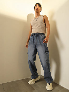 Basic Blue Cargo Pocket Relax Fit Jogger Jeans-MASCLN SASSAFRAS