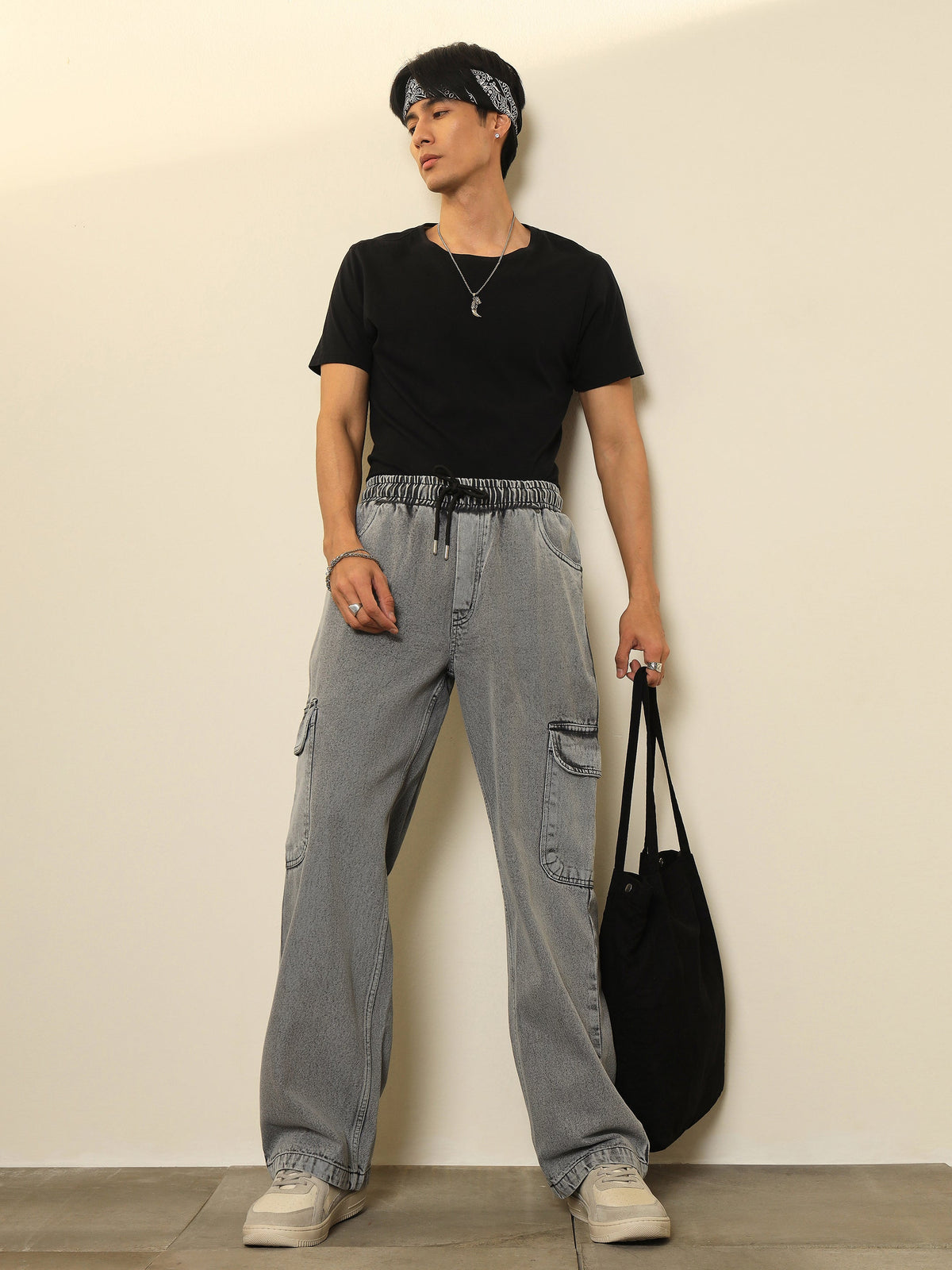 Grey Cargo Pocket Relax Fit Jogger Jeans-MASCLN SASSAFRAS