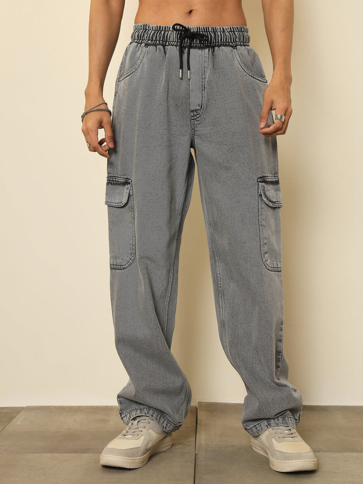 Grey Cargo Pocket Relax Fit Jogger Jeans-MASCLN SASSAFRAS