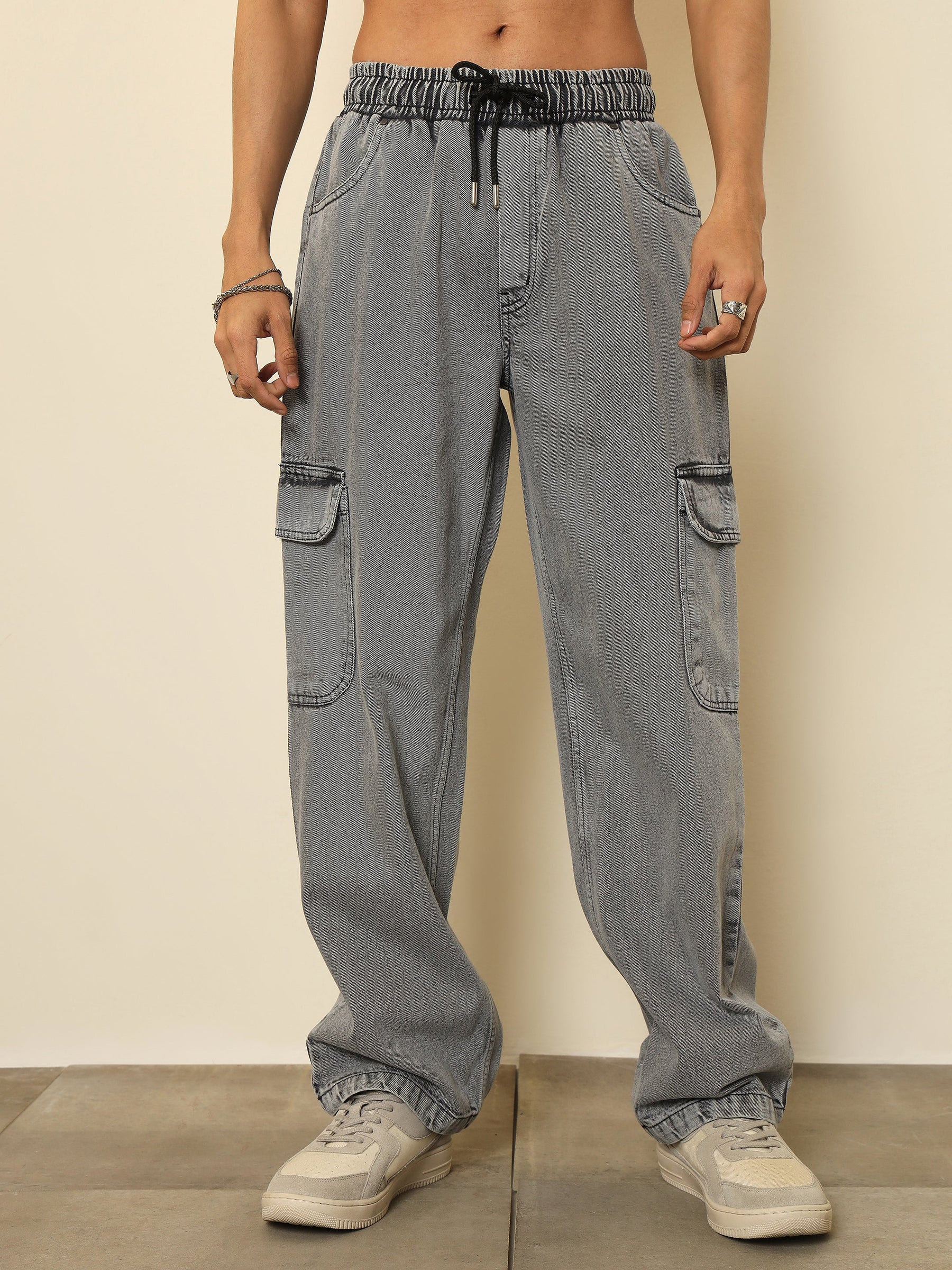 Grey Cargo Pocket Relax Fit Jogger Jeans-MASCLN SASSAFRAS