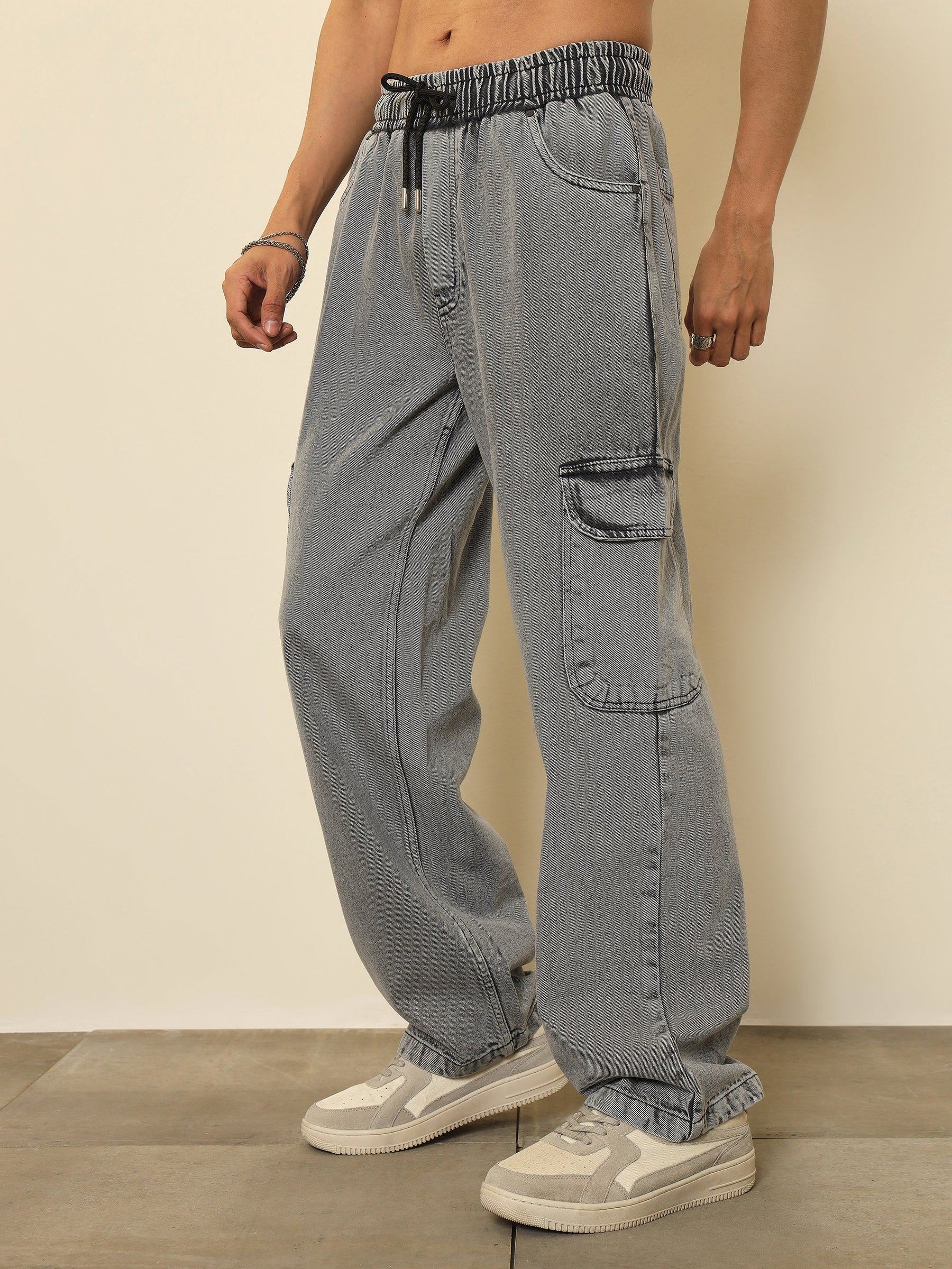 Grey Cargo Pocket Relax Fit Jogger Jeans-MASCLN SASSAFRAS