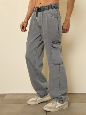 Grey Cargo Pocket Relax Fit Jogger Jeans-MASCLN SASSAFRAS