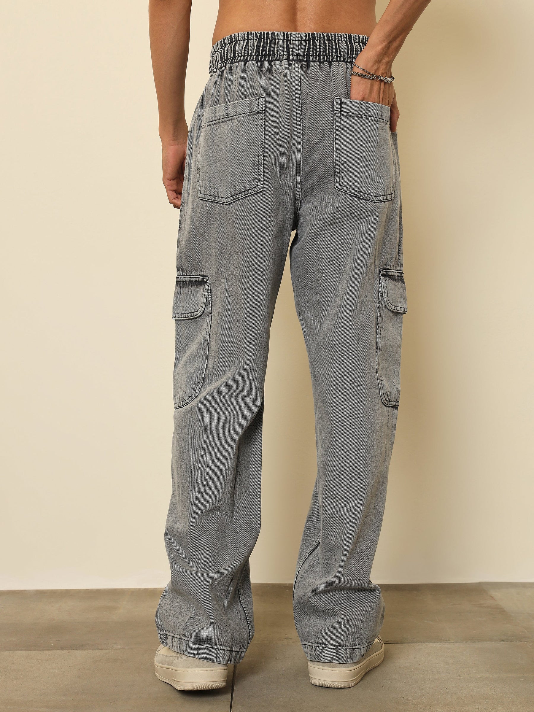 Grey Cargo Pocket Relax Fit Jogger Jeans-MASCLN SASSAFRAS