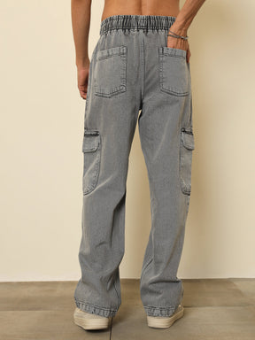 Grey Cargo Pocket Relax Fit Jogger Jeans-MASCLN SASSAFRAS