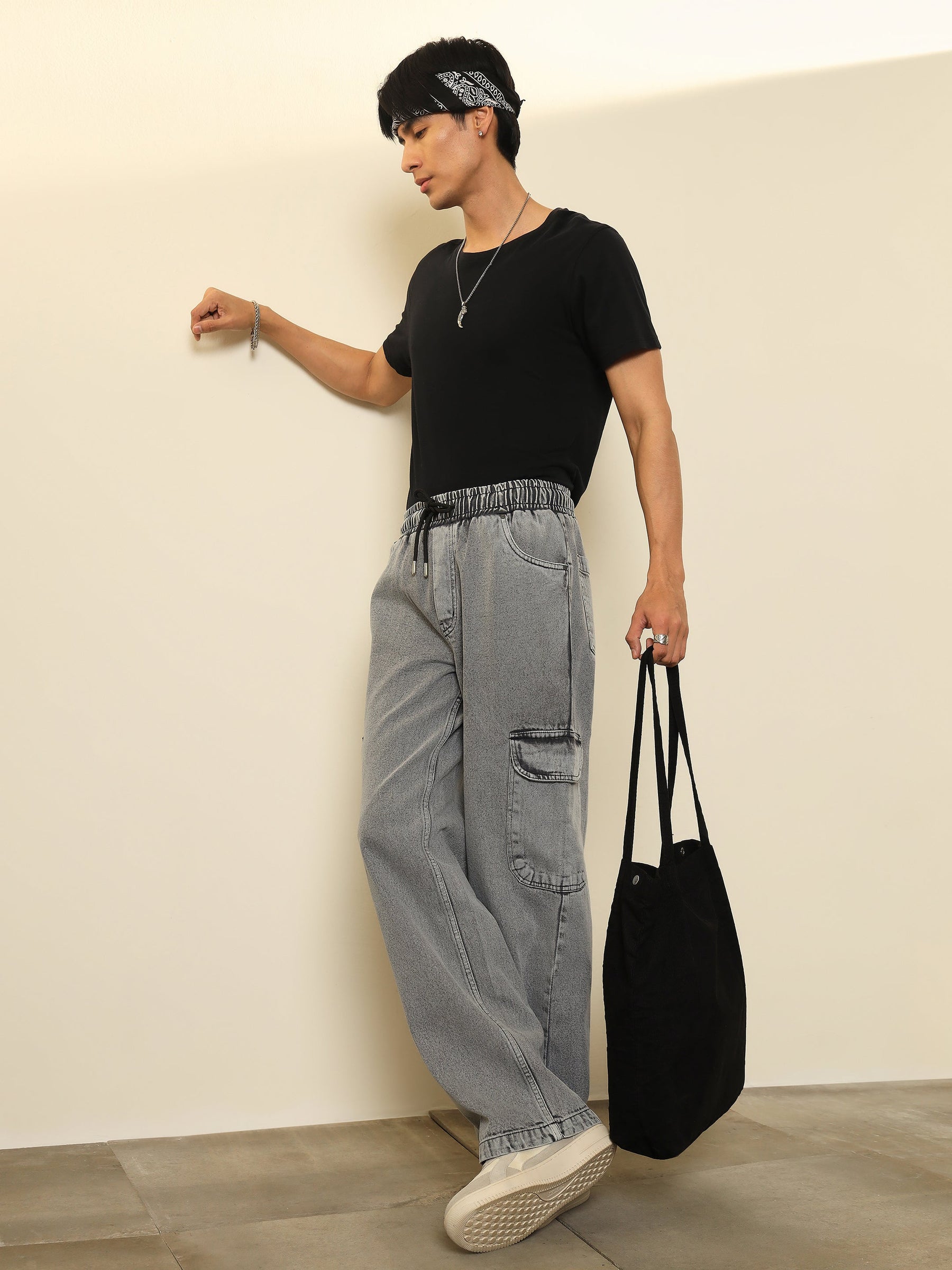 Grey Cargo Pocket Relax Fit Jogger Jeans-MASCLN SASSAFRAS