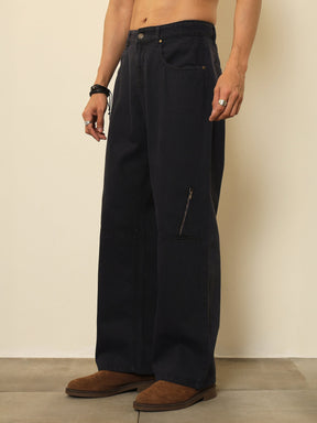 Grey Side Zipper Relax Fit Jeans-MASCLN SASSAFRAS