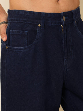 Navy Blue Side Zipper Relax Fit Jeans-MASCLN SASSAFRAS