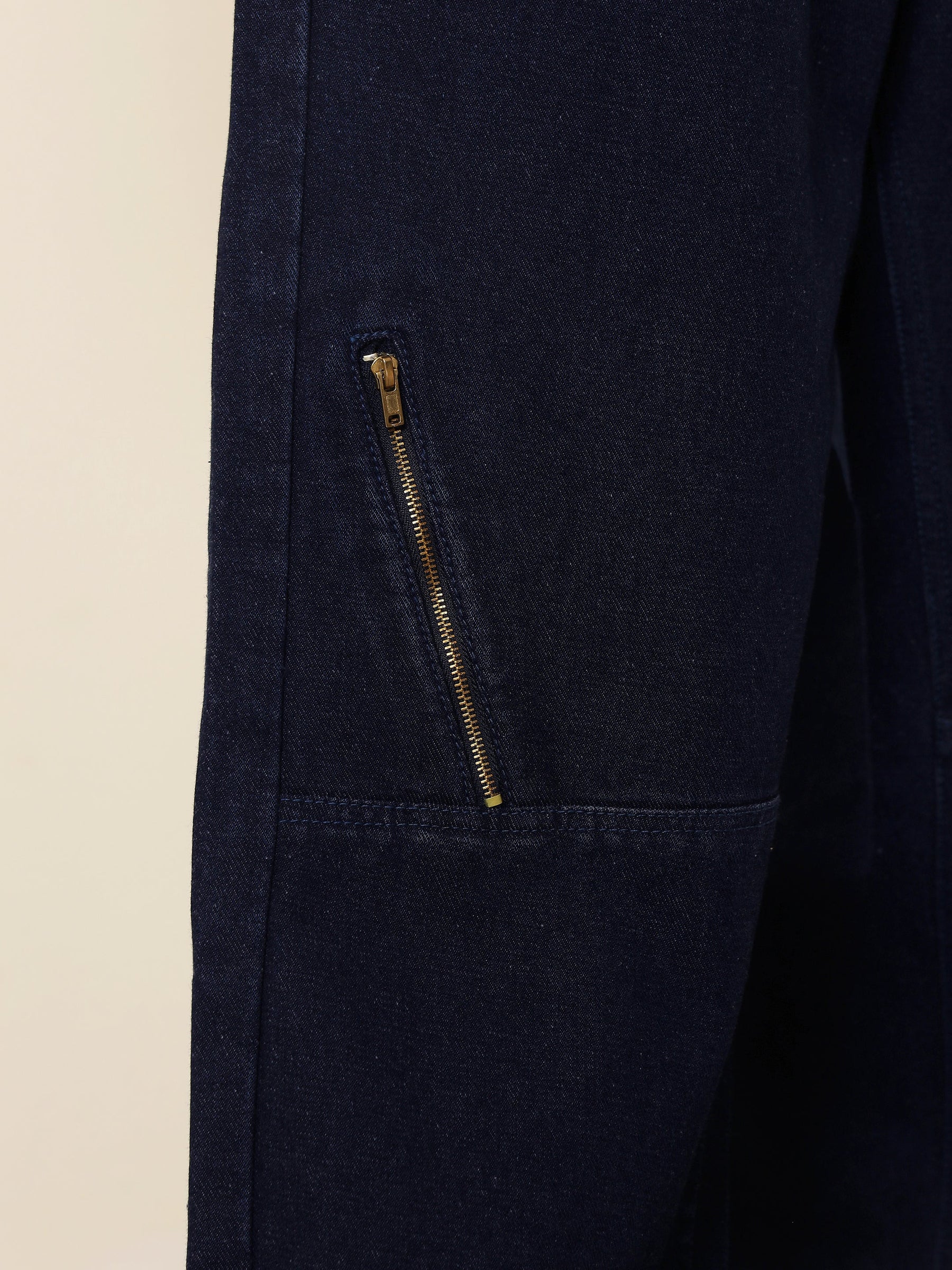 Navy Blue Side Zipper Relax Fit Jeans-MASCLN SASSAFRAS