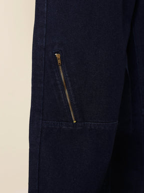 Navy Blue Side Zipper Relax Fit Jeans-MASCLN SASSAFRAS