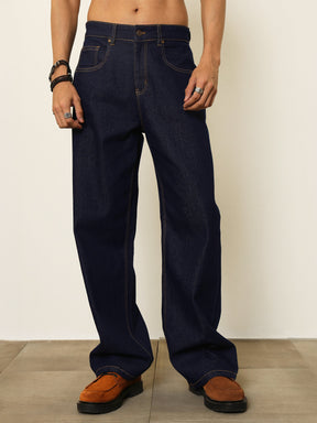 Navy Blue Basic Relax Fit Jeans-MASCLN SASSAFRAS