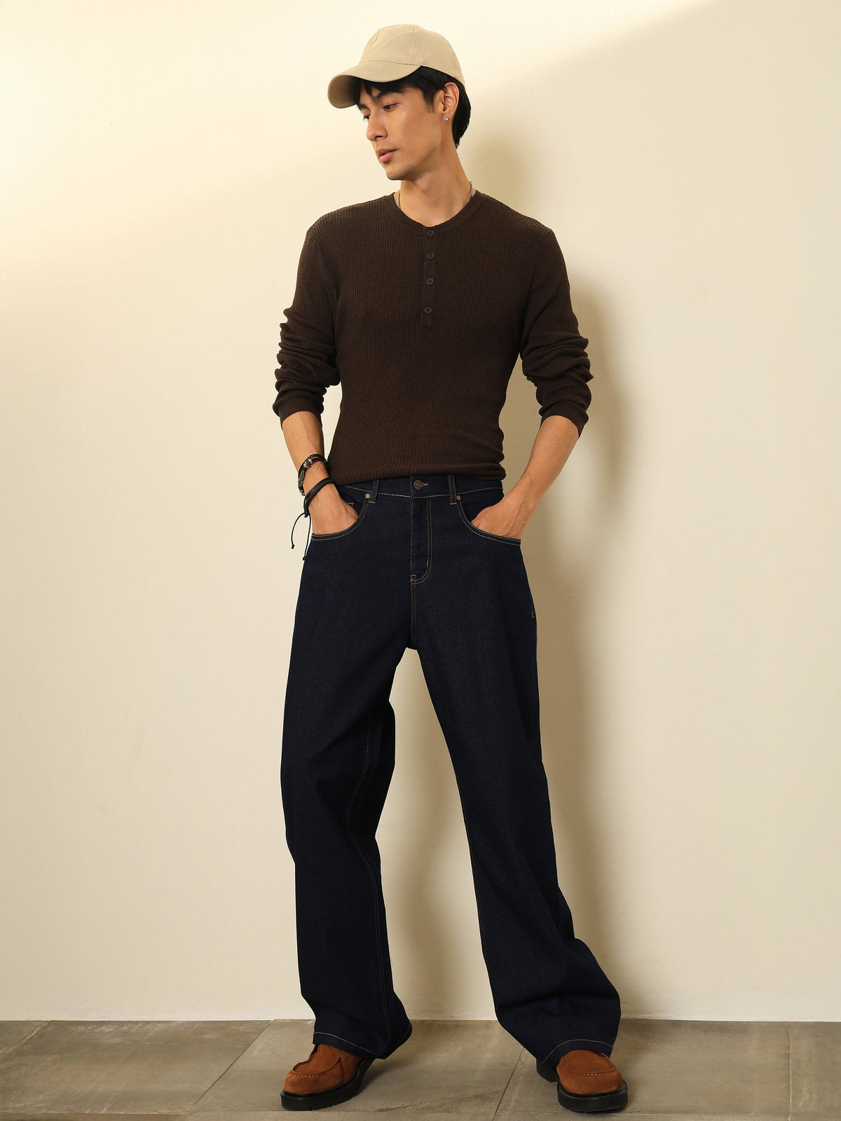 Navy Blue Basic Relax Fit Jeans-MASCLN SASSAFRAS