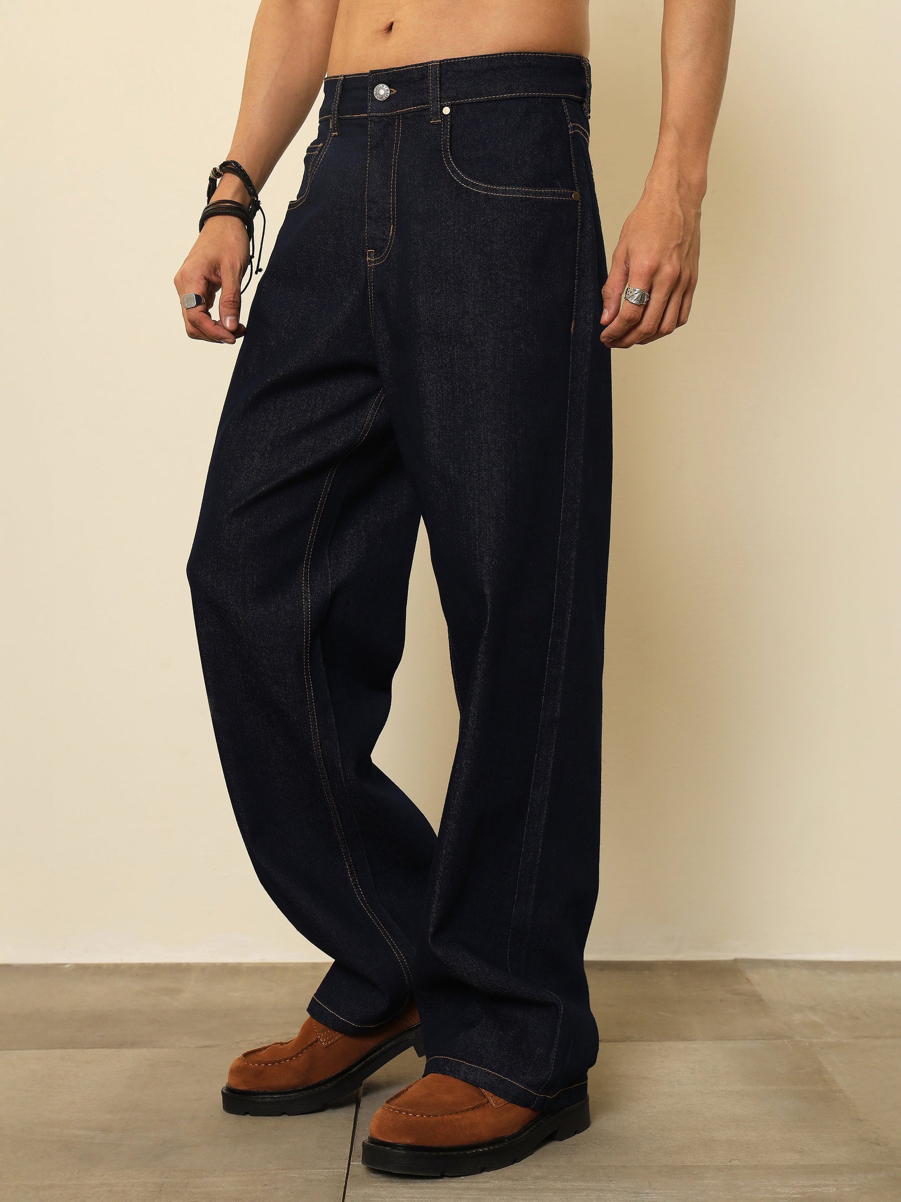 Navy Blue Basic Relax Fit Jeans-MASCLN SASSAFRAS