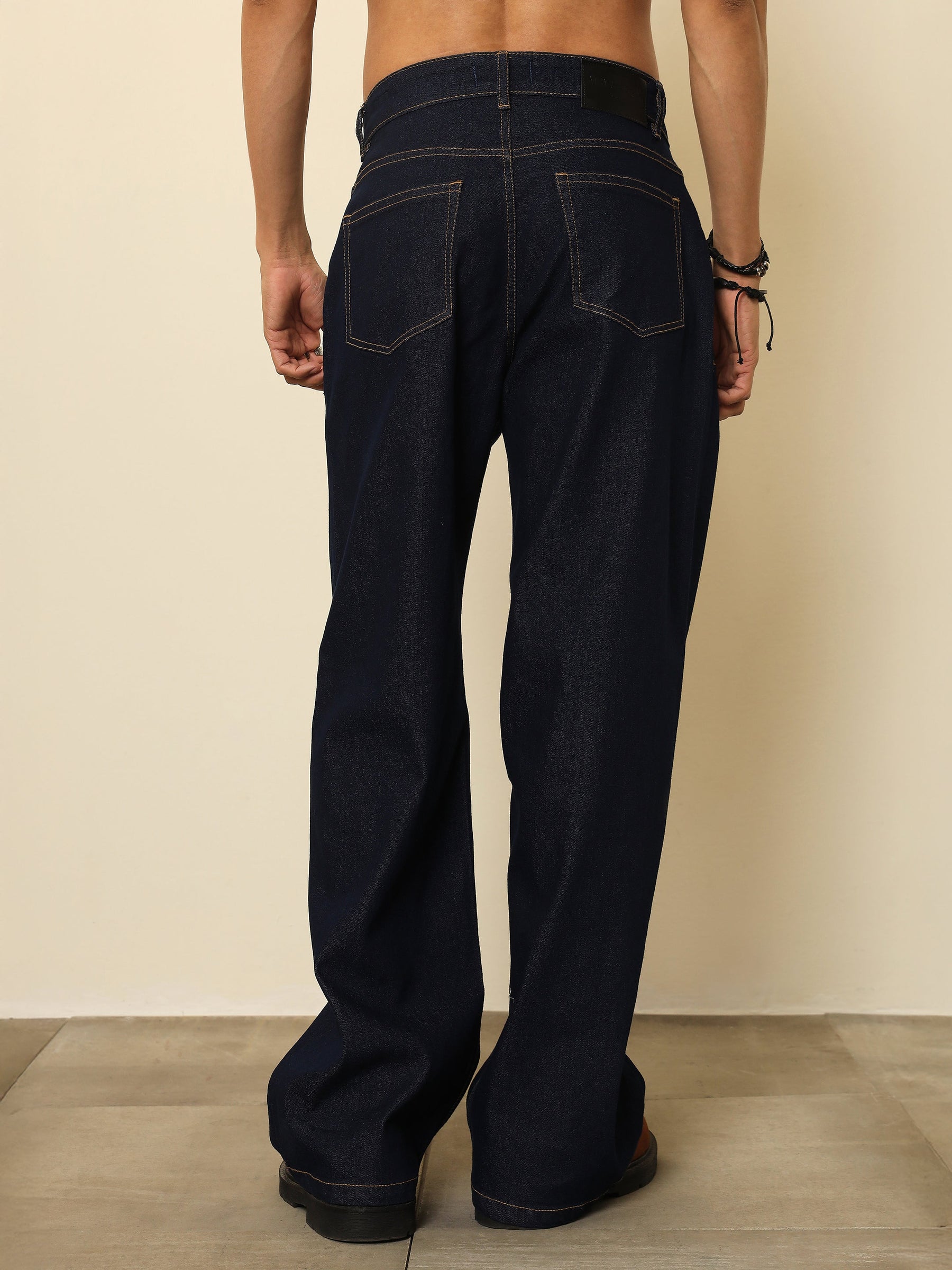 Navy Blue Basic Relax Fit Jeans-MASCLN SASSAFRAS