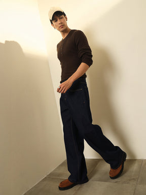 Navy Blue Basic Relax Fit Jeans-MASCLN SASSAFRAS